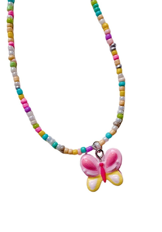 Three Colors Butterfly Beads Y2K Necklace - cherrykittenThree Colors Butterfly Beads Y2K Necklace