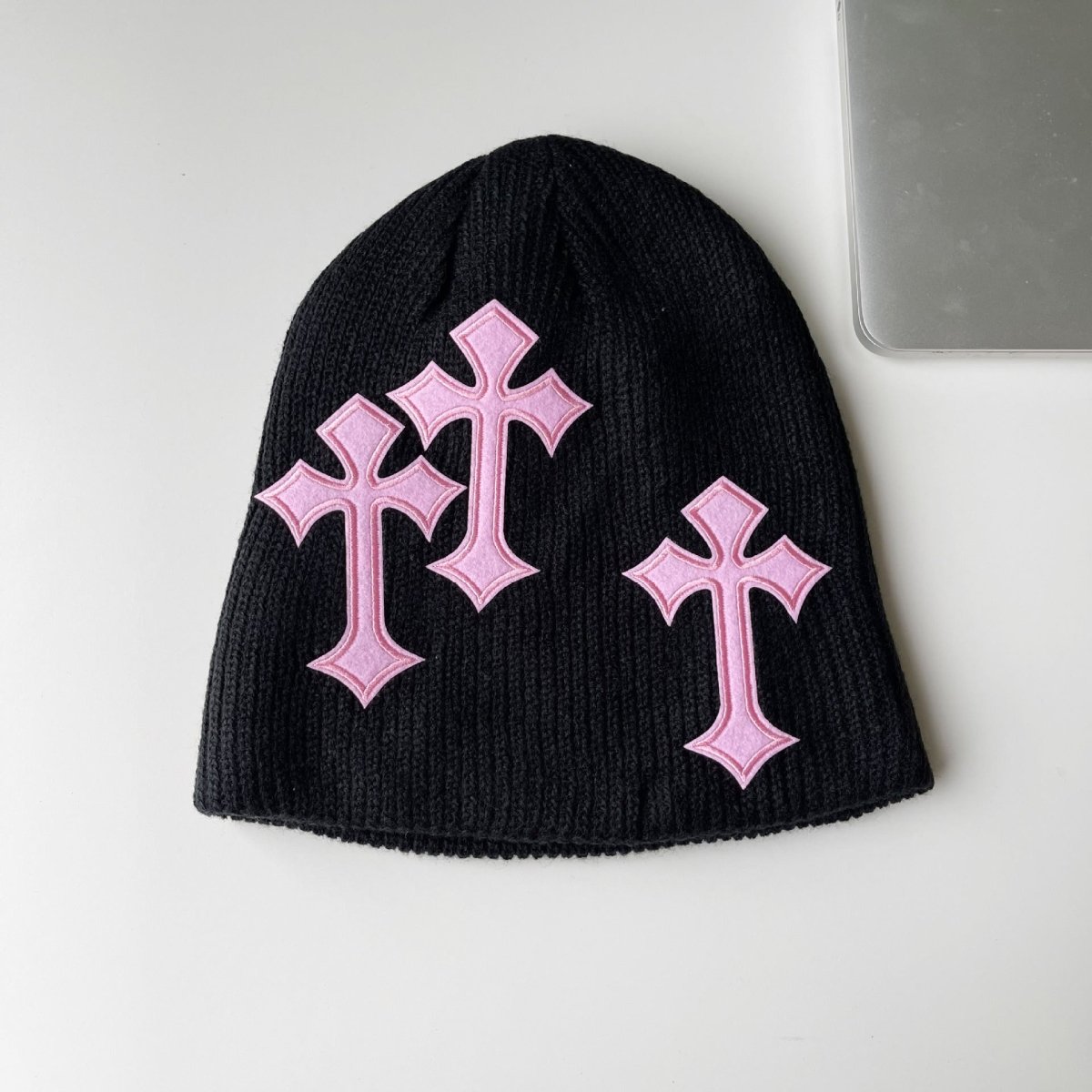 Three Dark Cross Gothic Pattern Wool Beanie - cherrykittenThree Dark Cross Gothic Pattern Wool Beanie