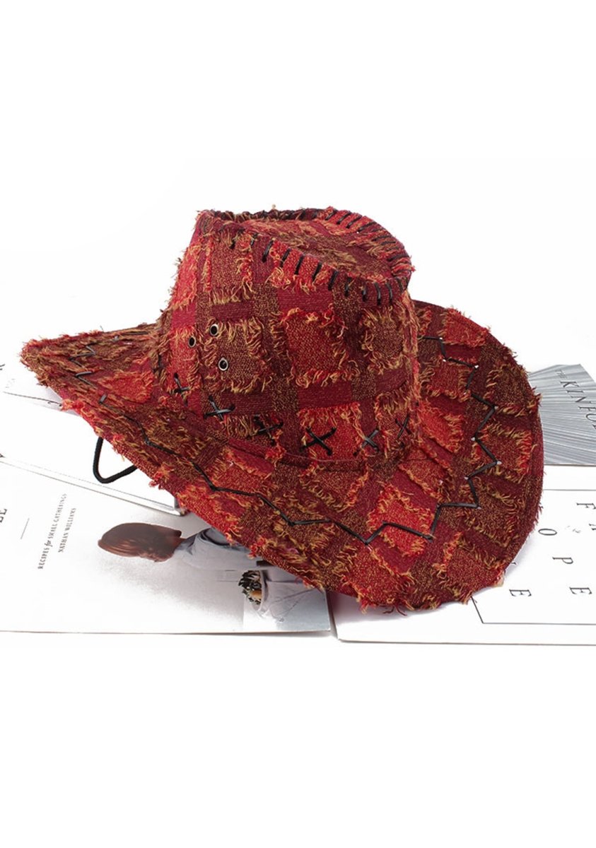 Western Cowboy Classic Plaid Wide Brim Hat - cherrykittenWestern Cowboy Classic Plaid Wide Brim Hat