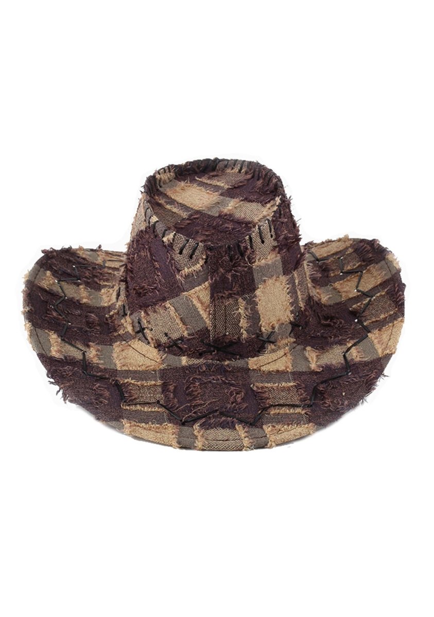 Western Cowboy Classic Plaid Wide Brim Hat - cherrykittenWestern Cowboy Classic Plaid Wide Brim Hat