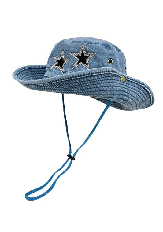 Western Cowboy Stars Vintage Denim Hat - cherrykittenWestern Cowboy Stars Vintage Denim Hat