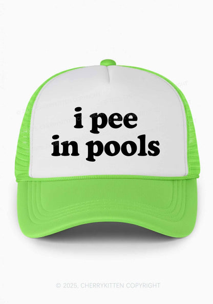 I Pee In Pools Y2K Colorblock Trucker Hat Cherrykitten