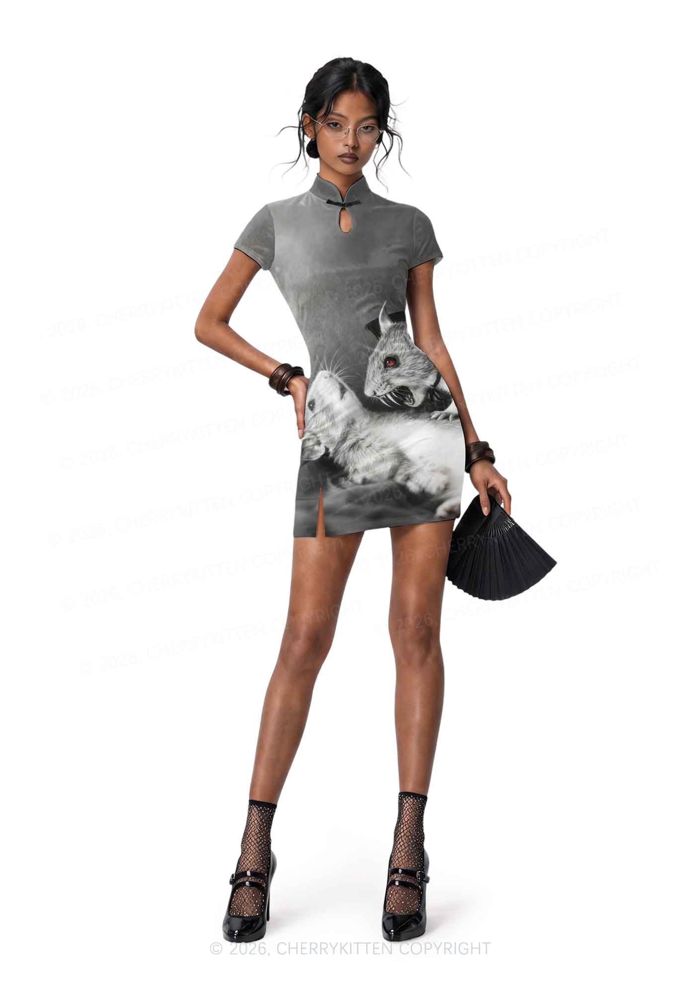 Halloween Vampire Rat Y2K Cheongsam Mini Dress Cherrykitten