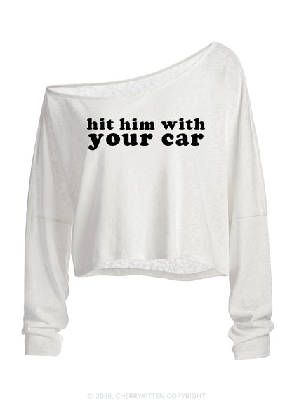 Hit Him Y2K Off Shoulder Long Sleeve Crop Top Cherrykitten