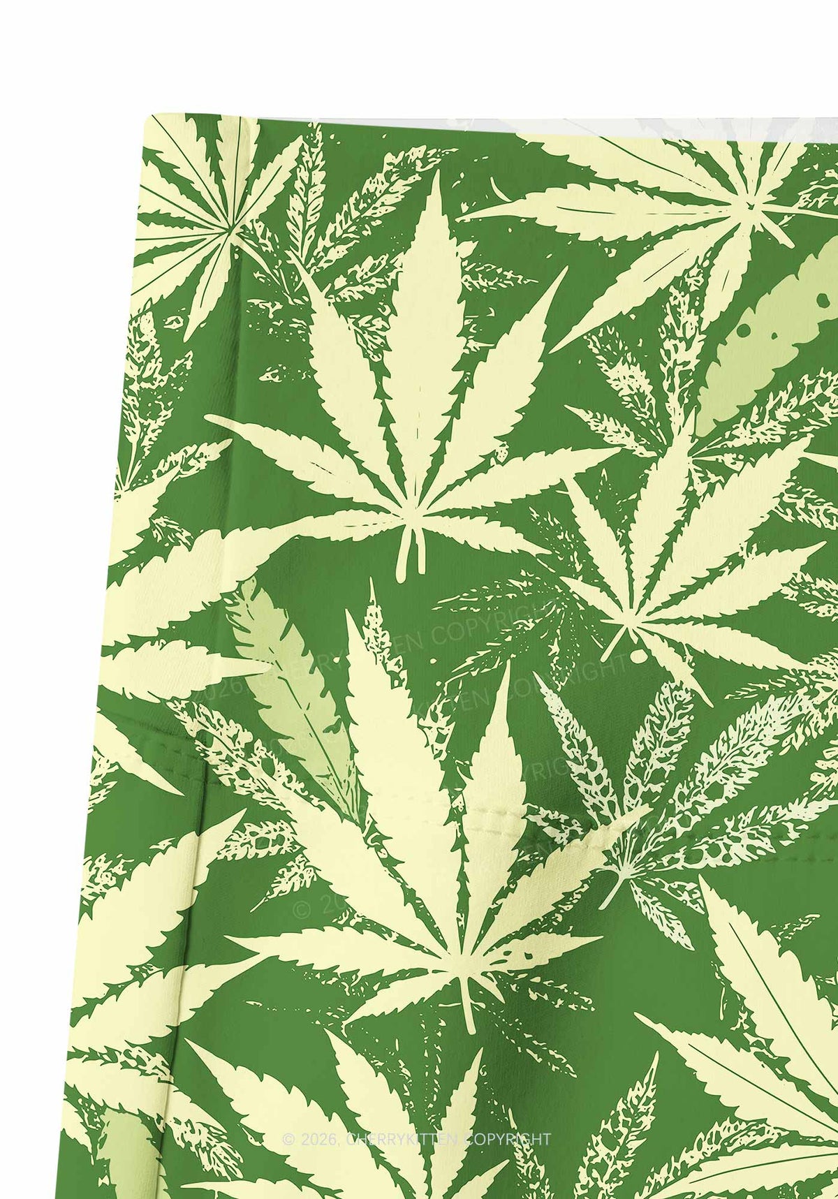 Green Wxxd Leaf Y2K Print Gym Shorts Cherrykitten