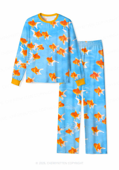 Goldfish Y2K Print Long Sleeve Pajama Set Cherrykitten