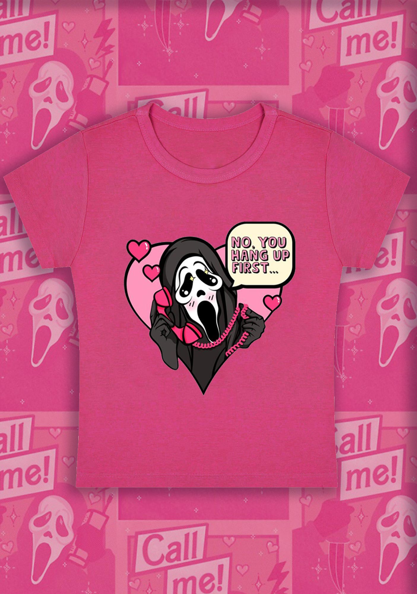 Halloween Skeleton And Pink Hearts Y2K Baby Tee