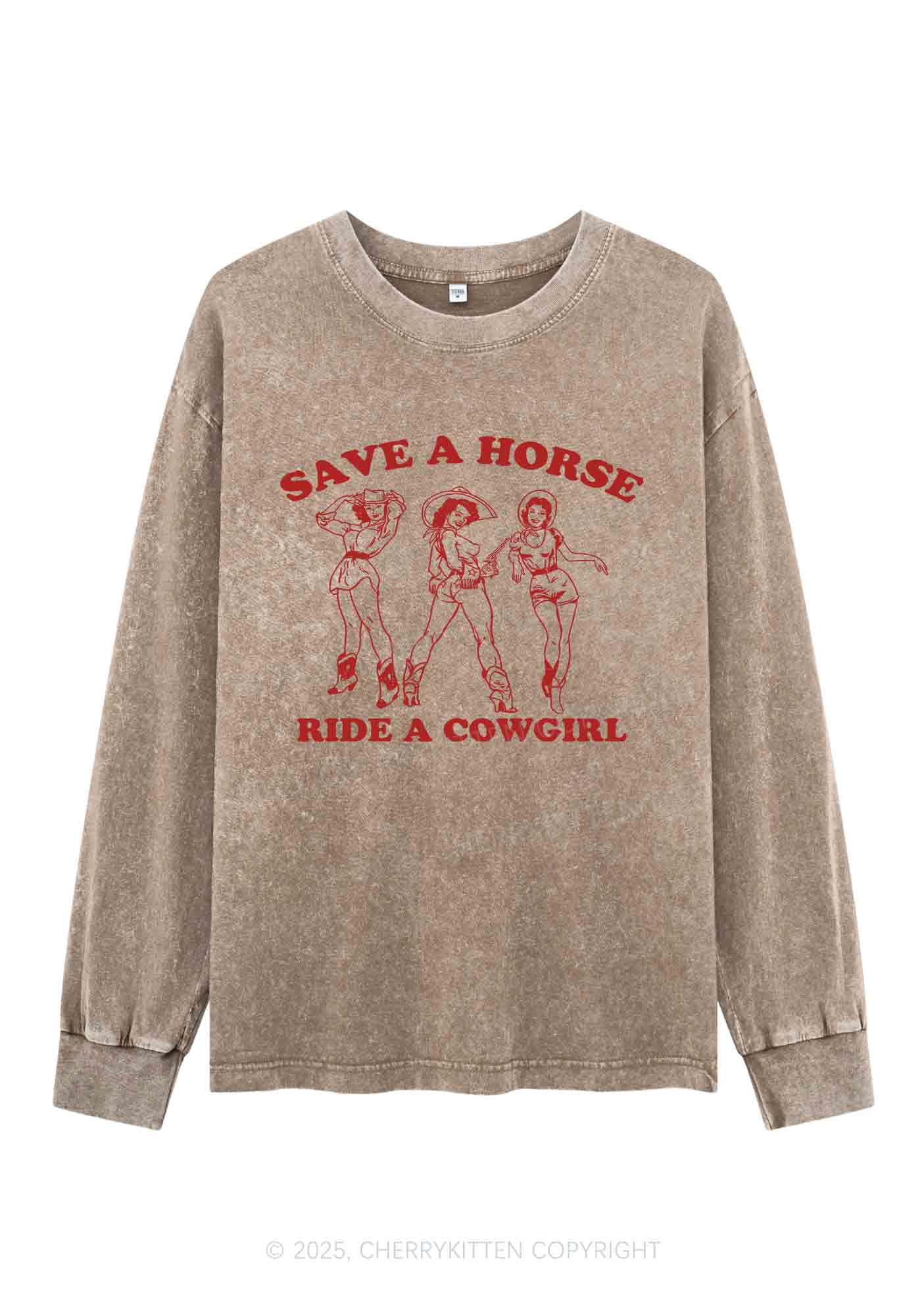 Ride A Cowgirl Pride Y2K Washed Long Sleeves Cherrykitten