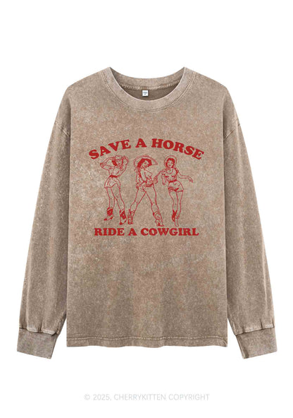 Ride A Cowgirl Pride Y2K Washed Long Sleeves Cherrykitten