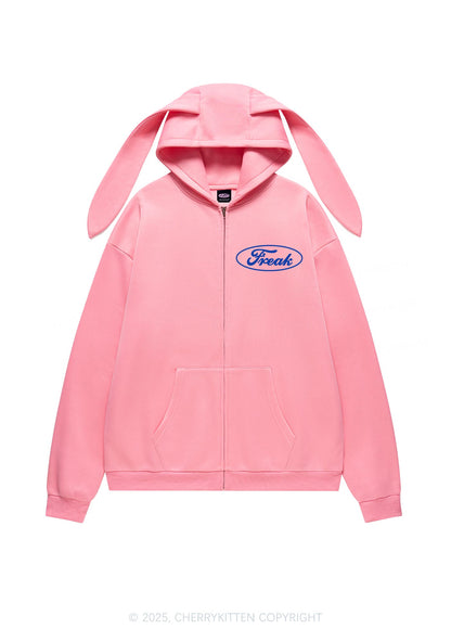 Oval Freak Y2K Bunny Ear Zip Hoodie Cherrykitten