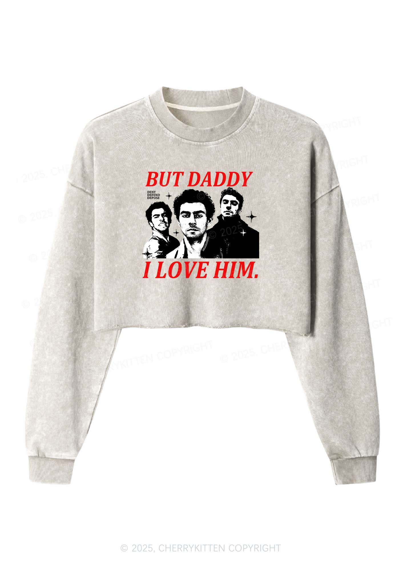Daddy I Love Luigi Y2K Crop Washed Sweatshirts Cherrykitten