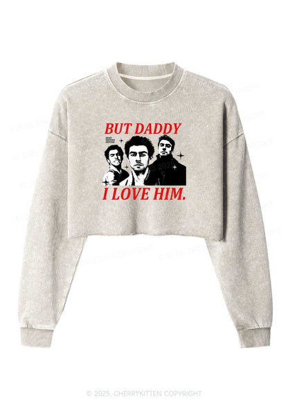 Daddy I Love Luigi Y2K Crop Washed Sweatshirts Cherrykitten