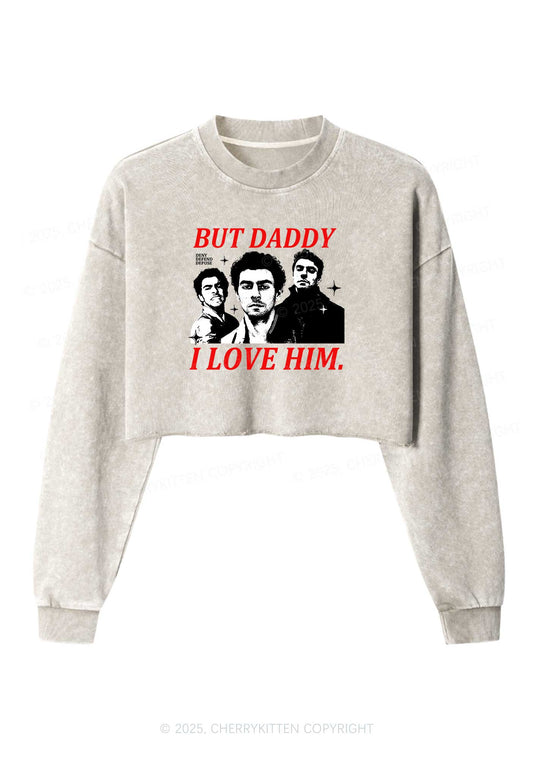 Daddy I Love Luigi Y2K Crop Washed Sweatshirts Cherrykitten