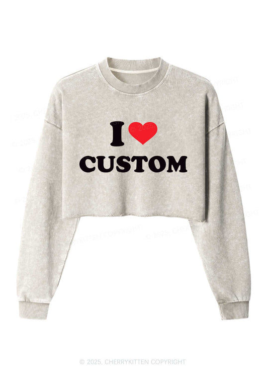 I Love Custom Personalized Y2K Crop Washed Sweatshirts Cherrykitten