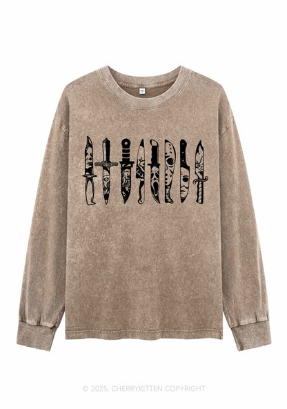 Halloween Grimace Daggers Y2K Washed Long Sleeves Cherrykitten