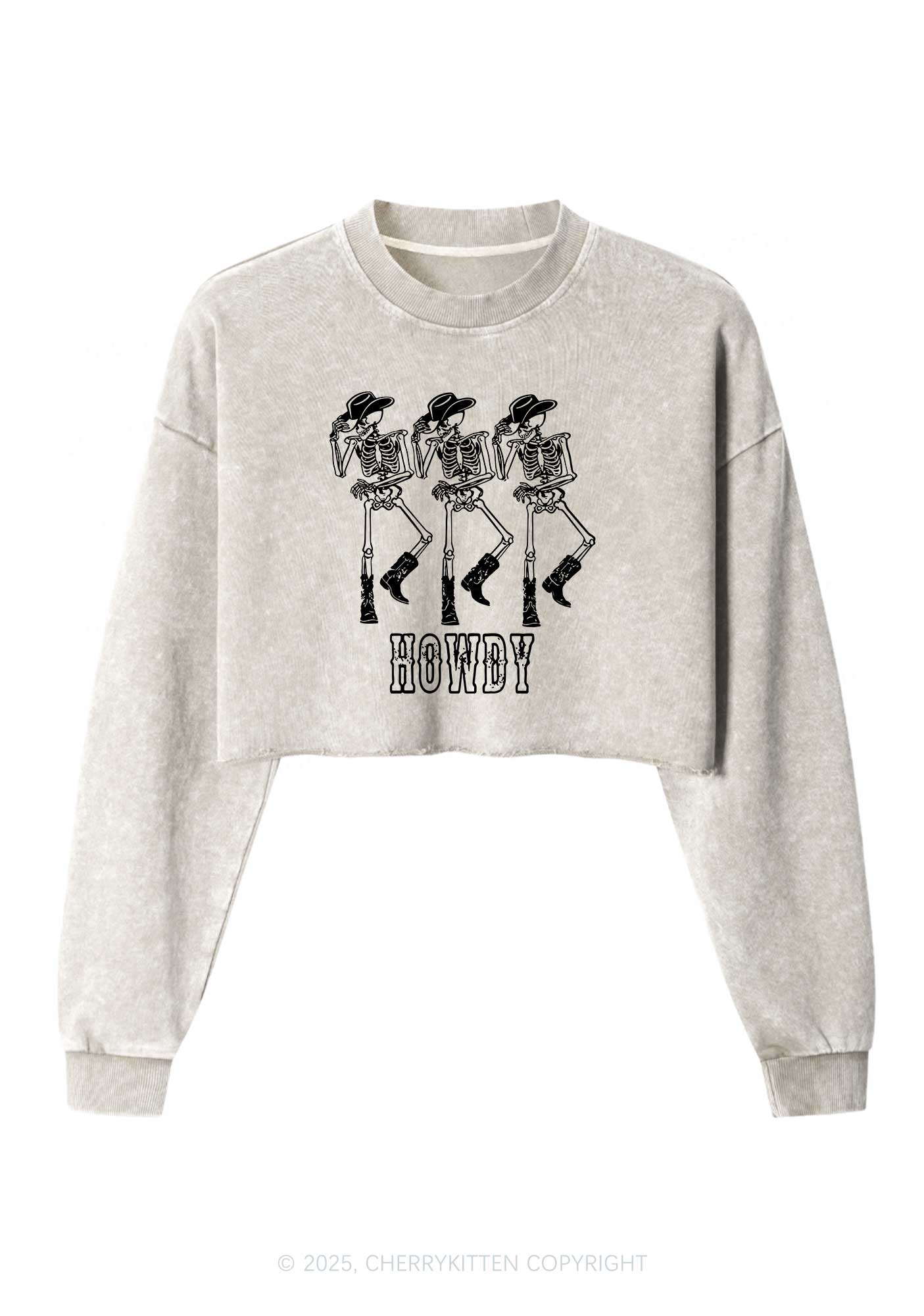 Halloween Howdy Dancing Skeletons Y2K Crop Washed Sweatshirts Cherrykitten