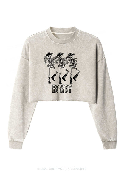 Halloween Howdy Dancing Skeletons Y2K Crop Washed Sweatshirts Cherrykitten