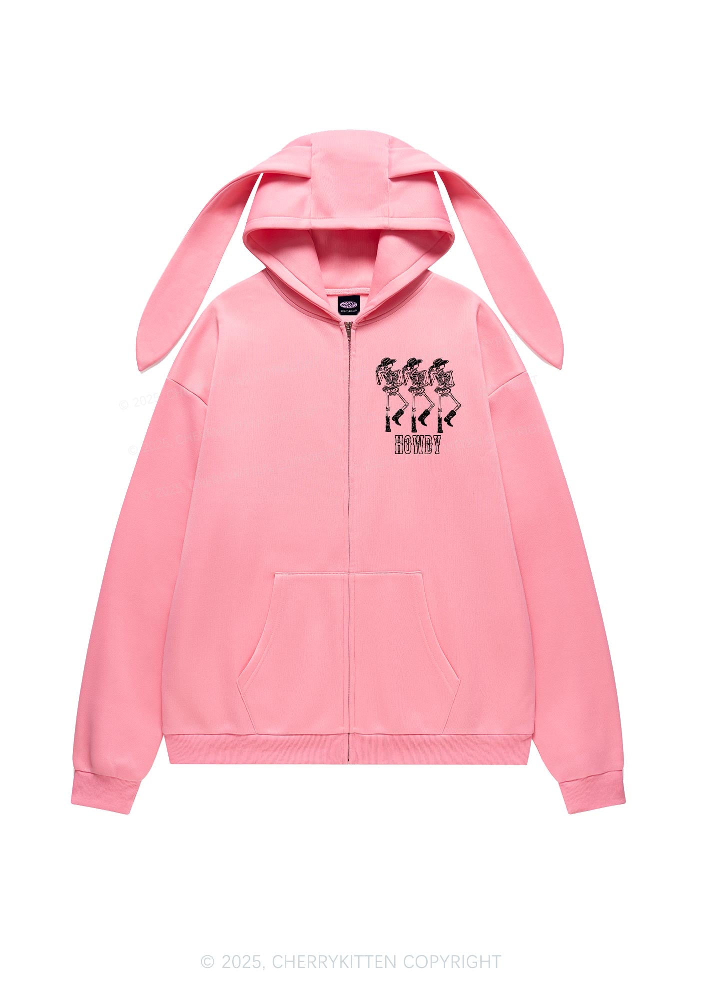 Halloween Howdy Dancing Skeletons Y2K Bunny Ear Zip Hoodie Cherrykitten