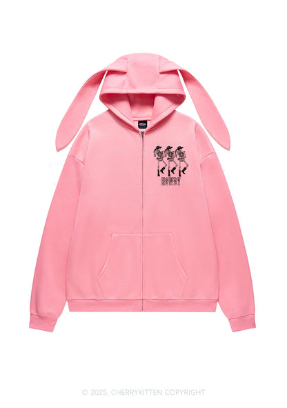 Halloween Howdy Dancing Skeletons Y2K Bunny Ear Zip Hoodie Cherrykitten