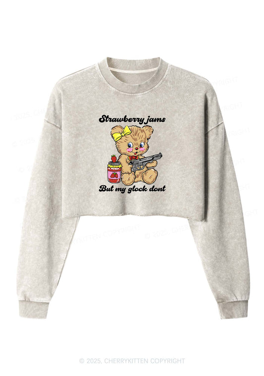 Strawberry Jams Bear Y2K Crop Washed Sweatshirts Cherrykitten