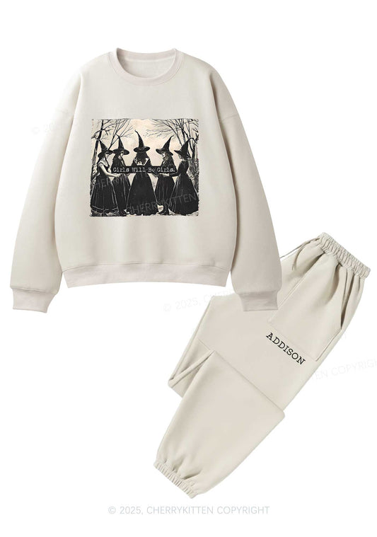Halloween Girls Will Be Girls Y2K Fleece Sweatshirts Set Cherrykitten