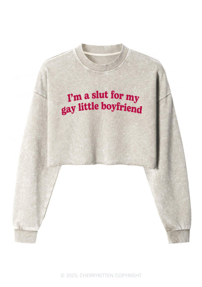 Slxt For My Gay BF Y2K Crop Washed Sweatshirts Cherrykitten
