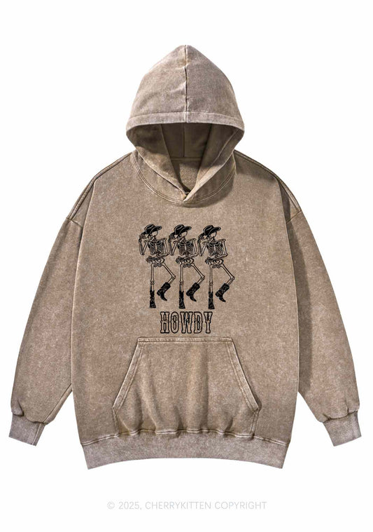 Halloween Howdy Dancing Skeletons Y2K Washed Hoodie Cherrykitten