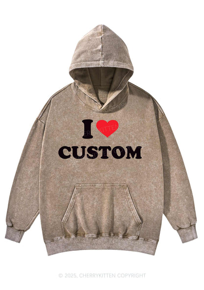 I Love Custom Personalized Y2K Washed Hoodie Cherrykitten