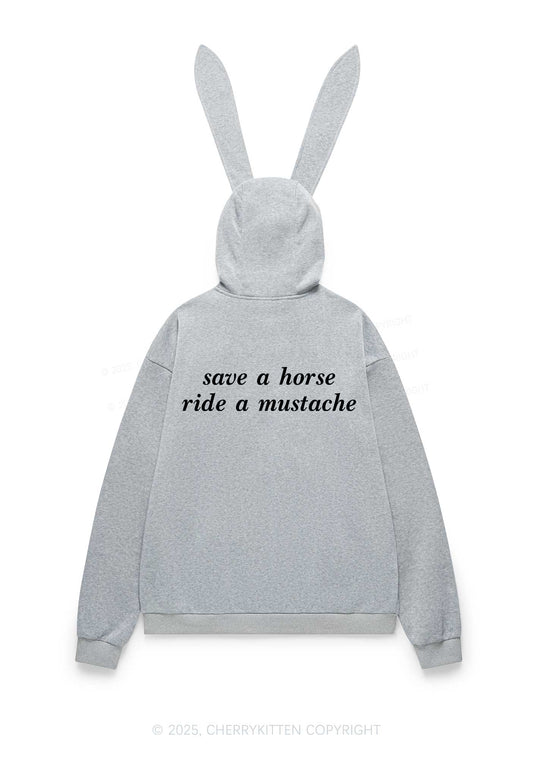 Ride A Mustache Y2K Bunny Ear Zip Hoodie Cherrykitten