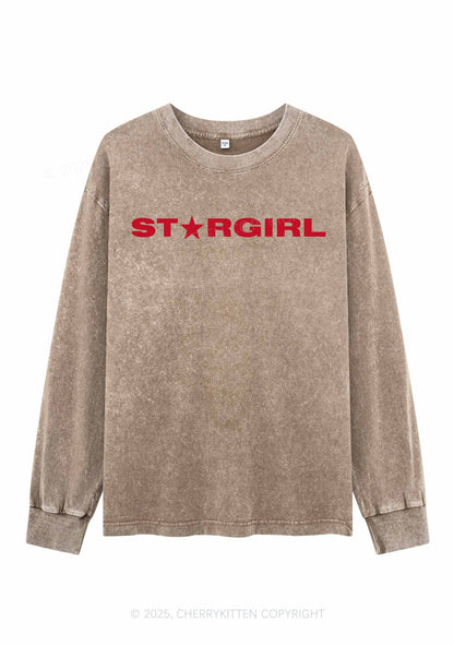 Red Stargirl Y2K Washed Long Sleeves Cherrykitten