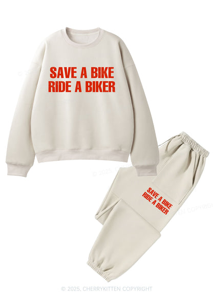 Save Bike Ride Biker Y2K Fleece Sweatshirts Set Cherrykitten