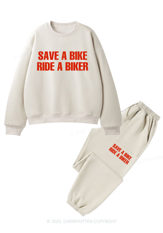 Save Bike Ride Biker Y2K Fleece Sweatshirts Set Cherrykitten