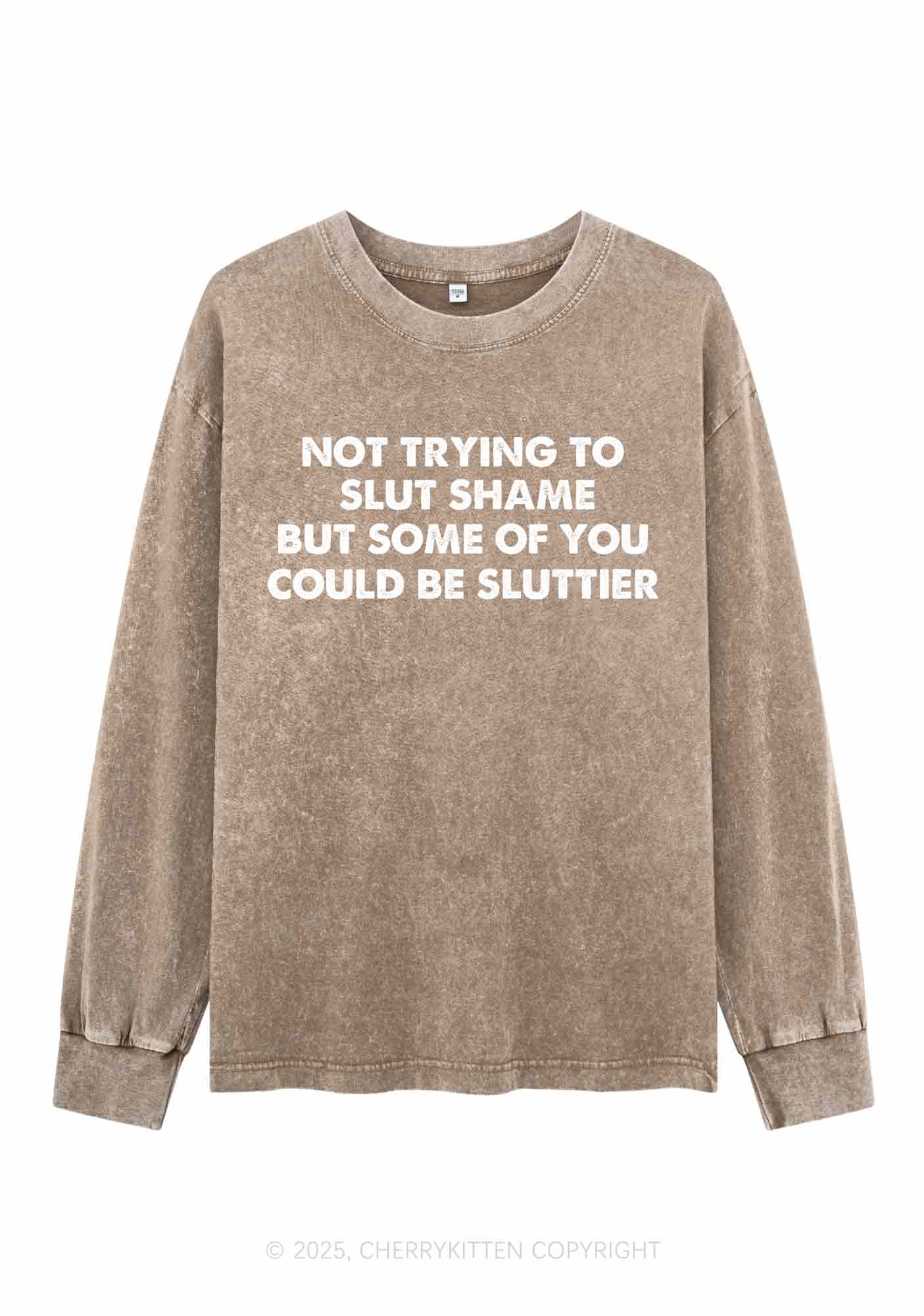 Not Trying To Slxt Shame Y2K Washed Long Sleeves Cherrykitten