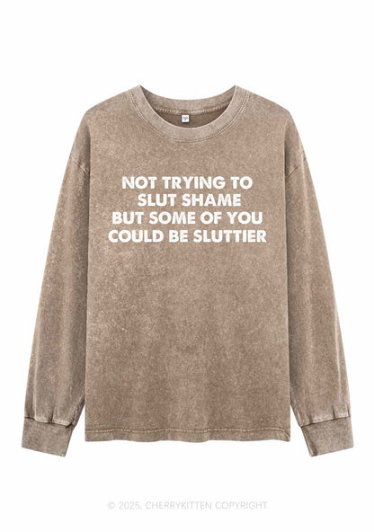 Not Trying To Slxt Shame Y2K Washed Long Sleeves Cherrykitten