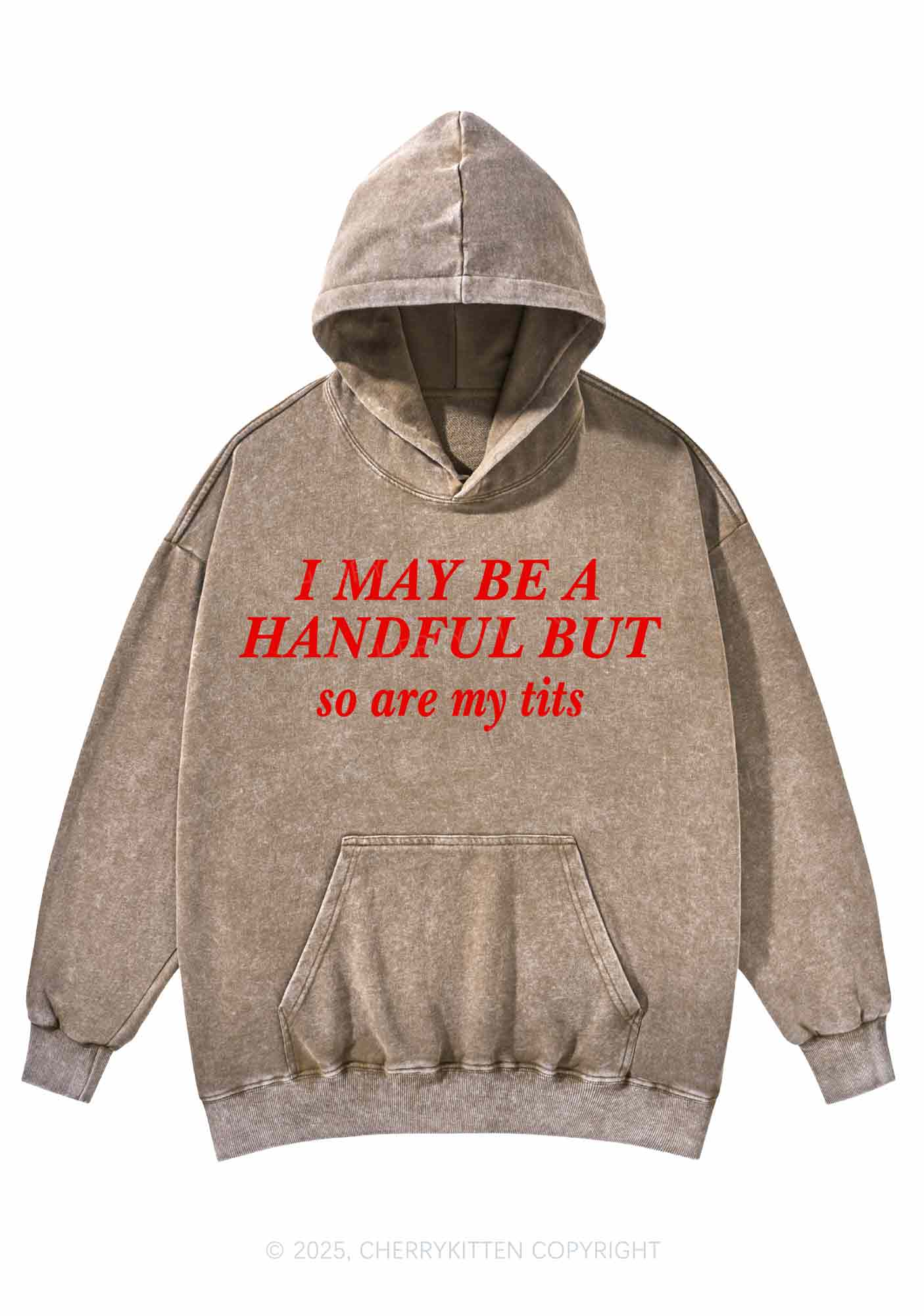 I May Be A Handful Y2K Washed Hoodie Cherrykitten