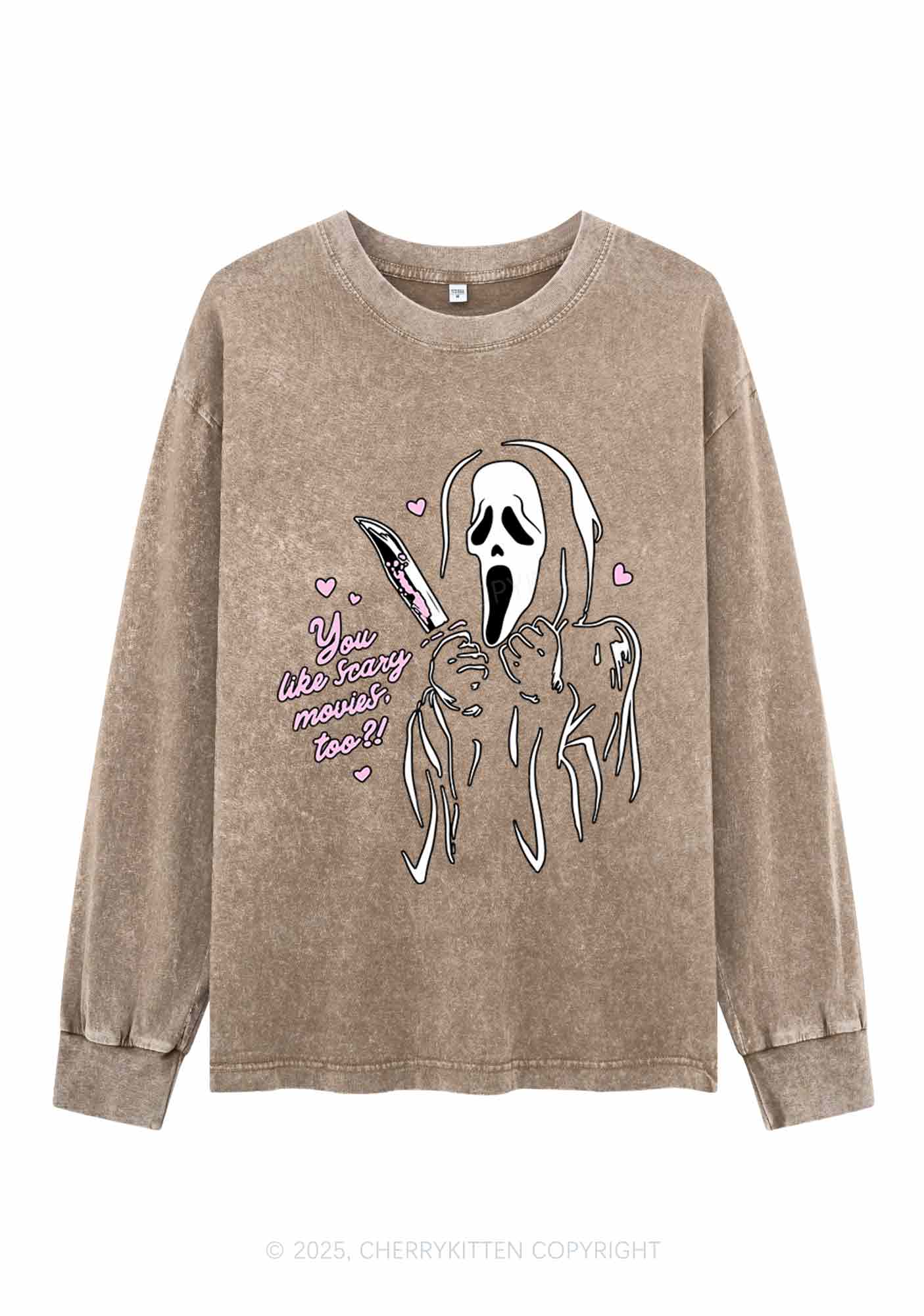 Halloween You Like Scary Movies Too Y2K Washed Long Sleeves Cherrykitten
