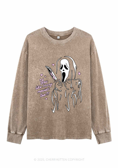 Halloween You Like Scary Movies Too Y2K Washed Long Sleeves Cherrykitten