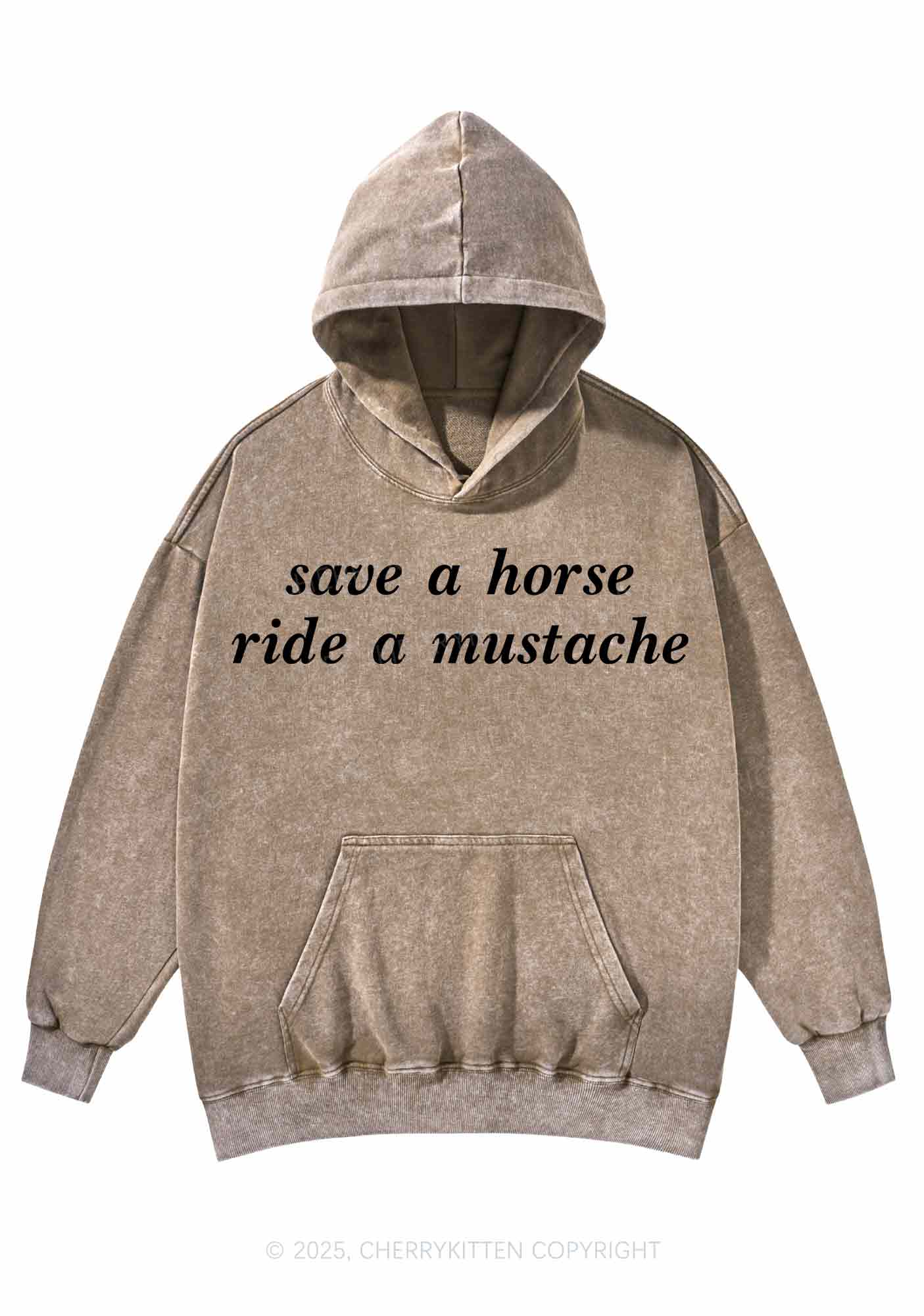 Ride A Mustache Y2K Washed Hoodie Cherrykitten
