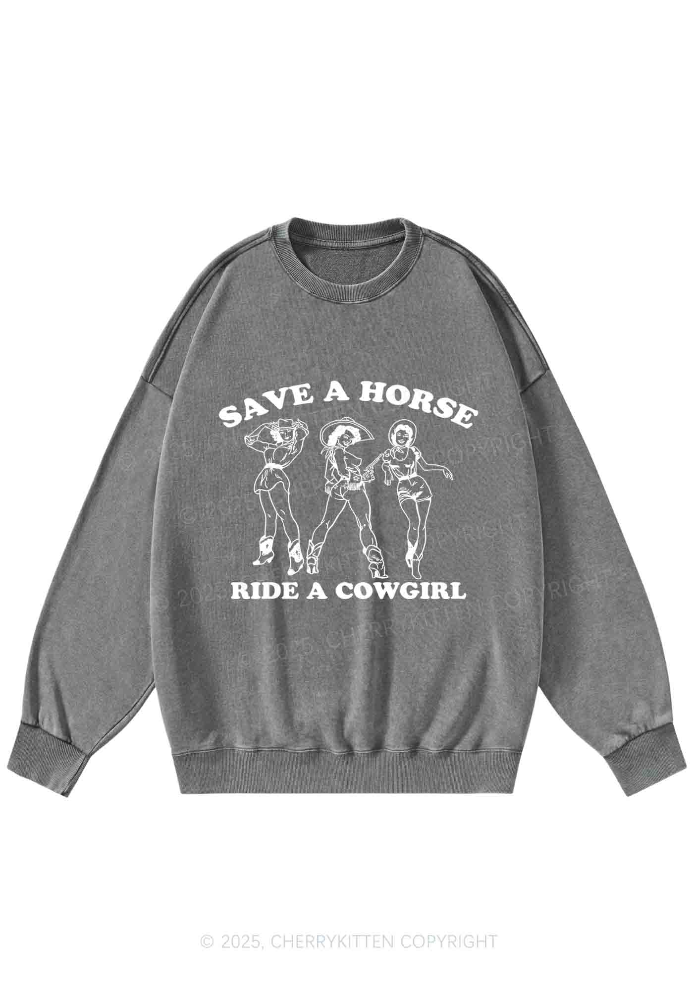 Ride A Cowgirl Pride Y2K Washed Sweatshirts Cherrykitten