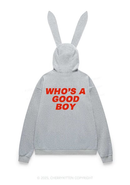 Whos A Good Boy Y2K Bunny Ear Zip Hoodie Cherrykitten