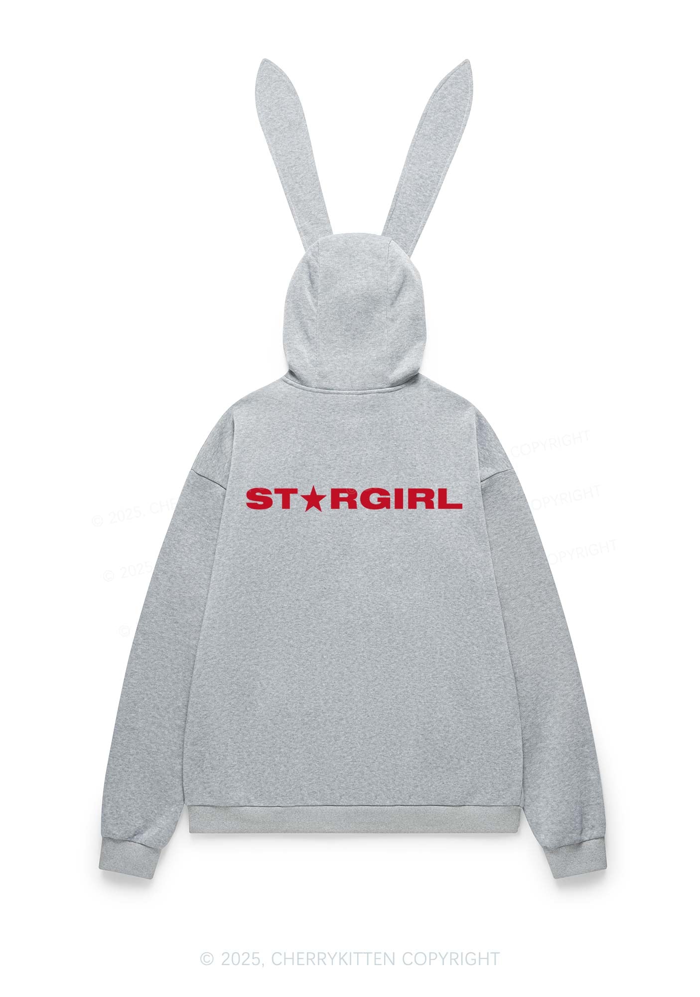 Red Stargirl Y2K Bunny Ear Zip Hoodie Cherrykitten