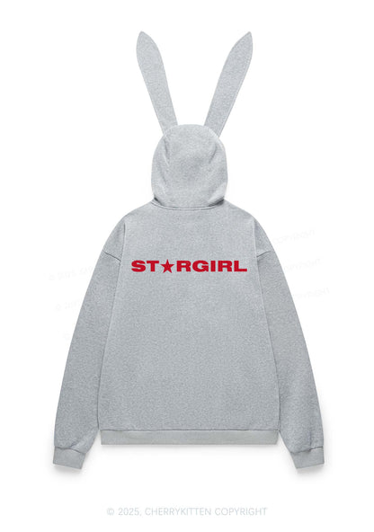 Red Stargirl Y2K Bunny Ear Zip Hoodie Cherrykitten