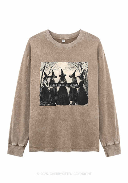 Halloween Girls Will Be Girls Y2K Washed Long Sleeves Cherrykitten