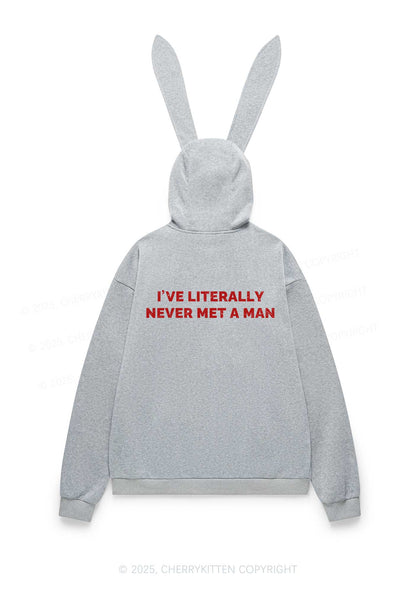 Never Met A Man Y2K Bunny Ear Zip Hoodie Cherrykitten