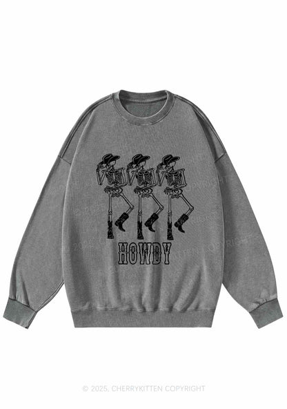 Halloween Howdy Dancing Skeletons Y2K Washed Sweatshirts Cherrykitten