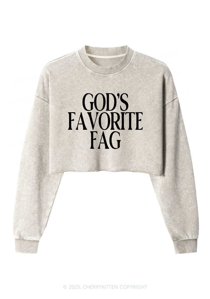 Gods Favorite Fag Pride Y2K Crop Washed Sweatshirts Cherrykitten