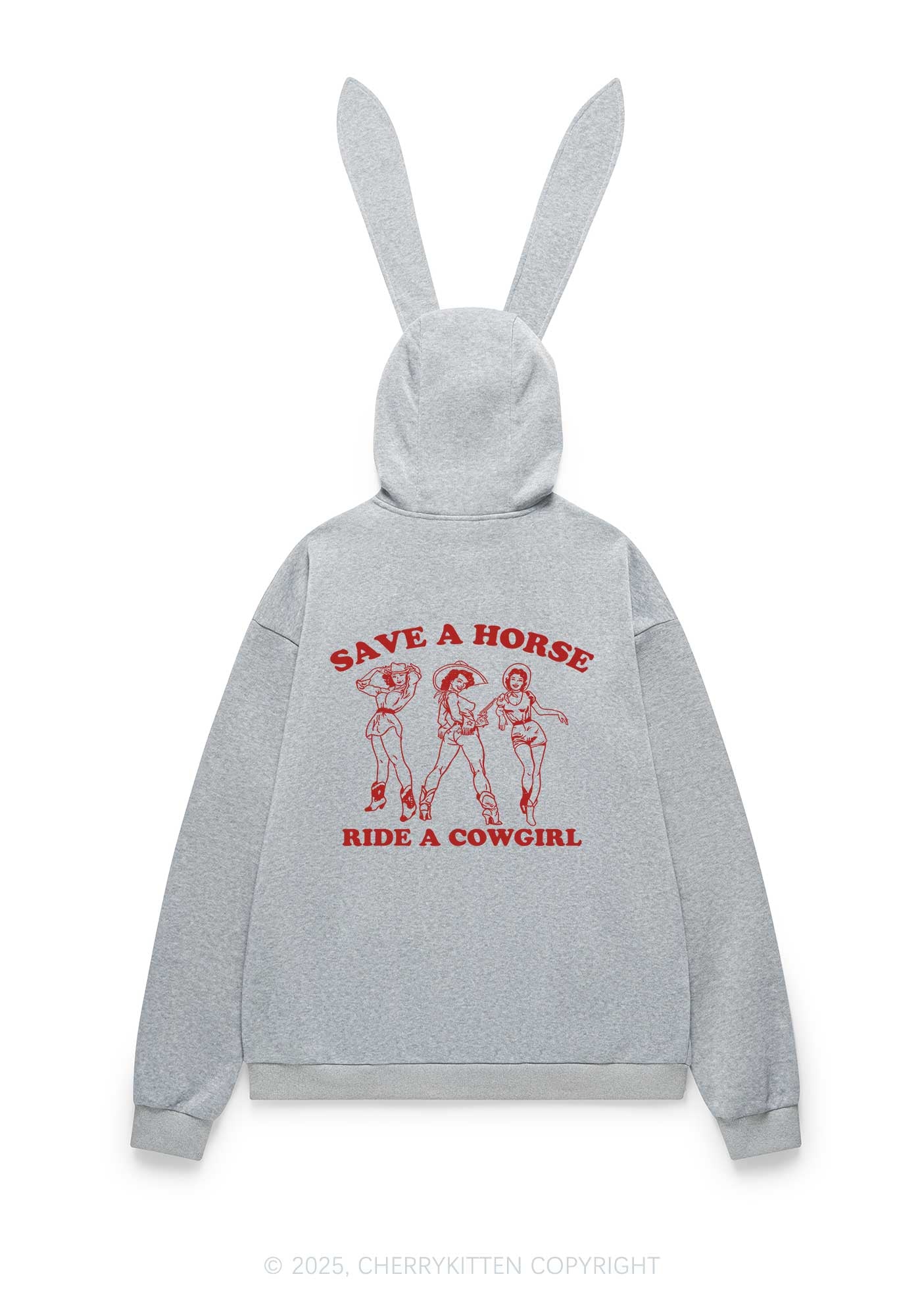Ride A Cowgirl Pride Y2K Bunny Ear Zip Hoodie Cherrykitten