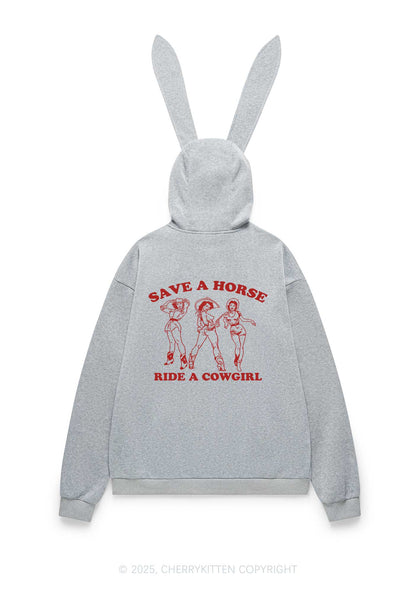 Ride A Cowgirl Pride Y2K Bunny Ear Zip Hoodie Cherrykitten