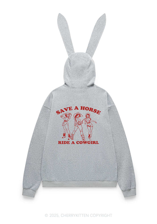 Ride A Cowgirl Pride Y2K Bunny Ear Zip Hoodie Cherrykitten