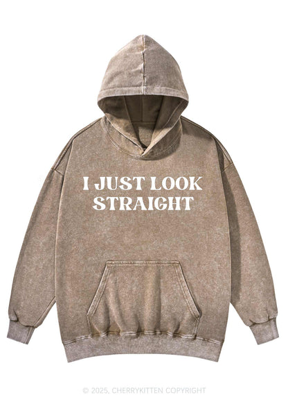 I Just Look Straight Y2K Washed Hoodie Cherrykitten